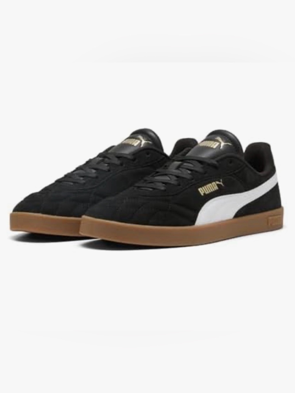 Puma Club II Indoor Suese Black White Sneakers with Gum Outsole Women 7.5